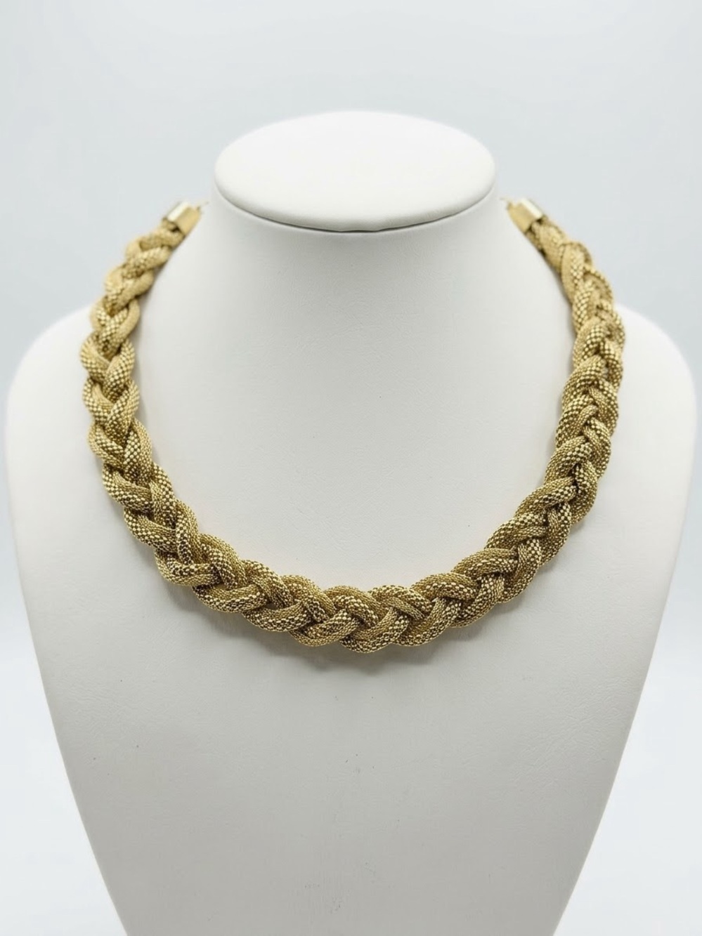 Braided Gold Mesh Choker Necklace Wide Woven Statement Collar Evening Party Wear